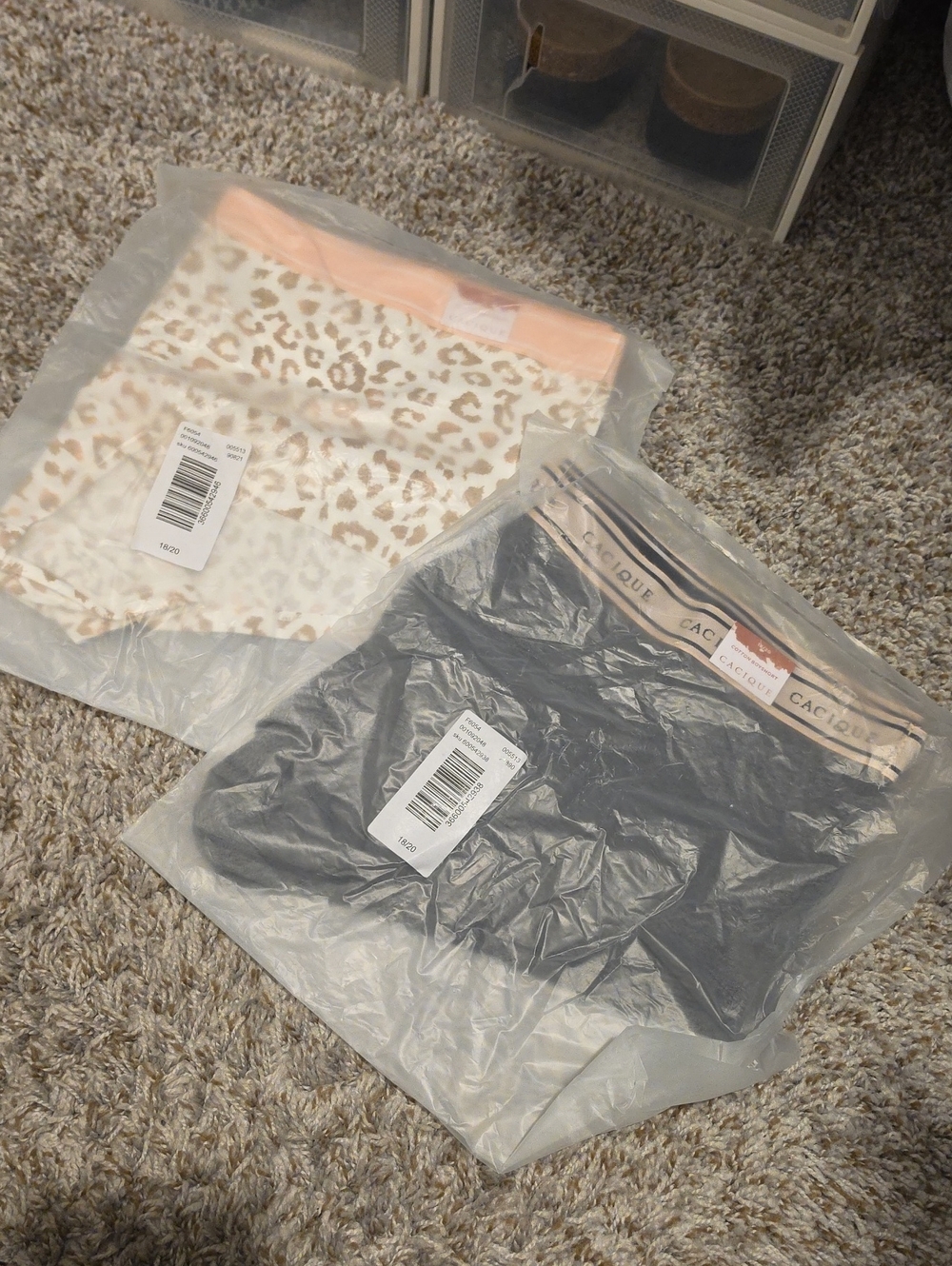 Cacique Boy Shorts - Gray and Cream Leopard with Peach Waistbands